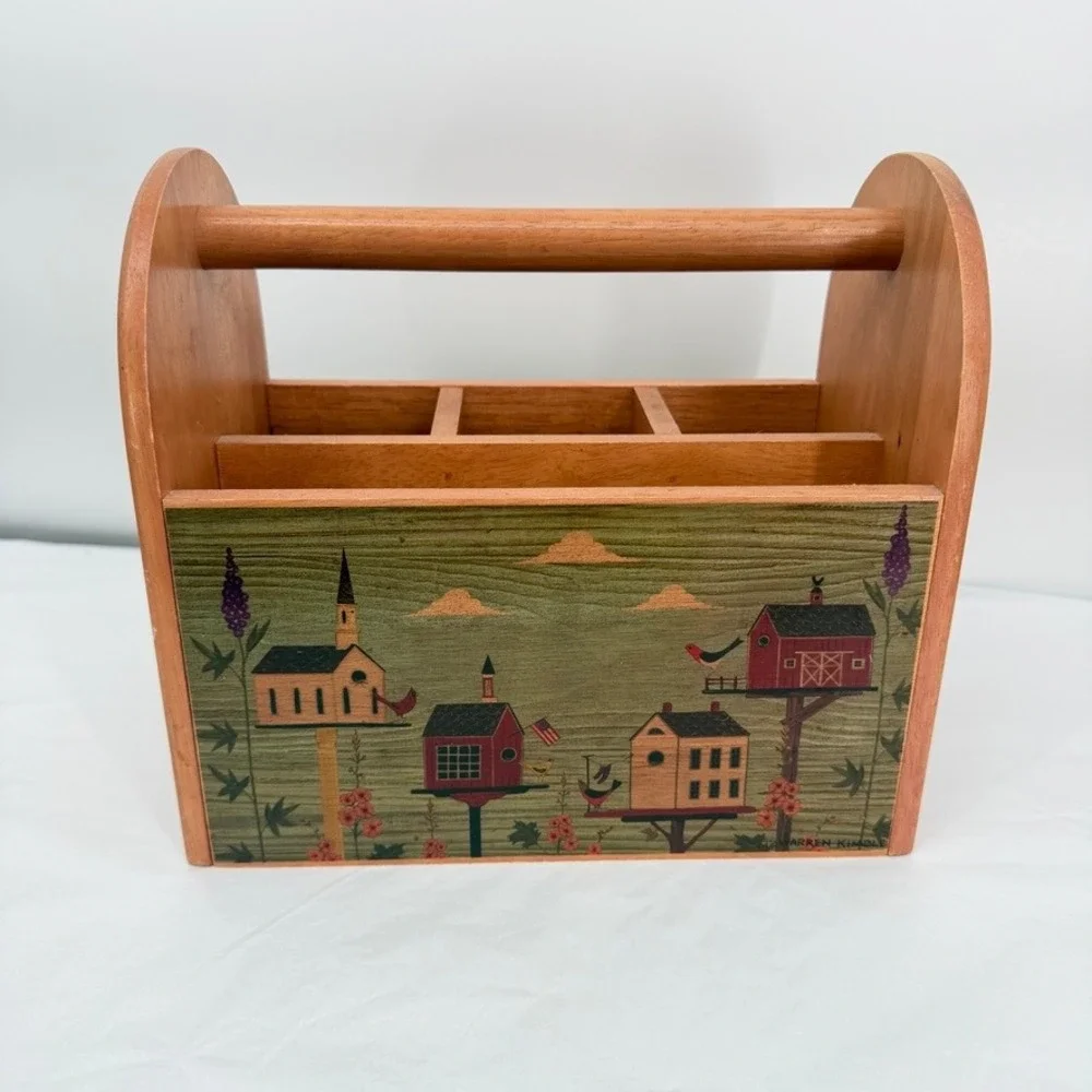 Kamenstein Inc VTG Wood Picnic Utensil Caddy Birdhouse Folk Art Country Decor